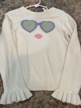 Janie and Jack Cream Sweater with Heart Sunglasses and Pink Lips